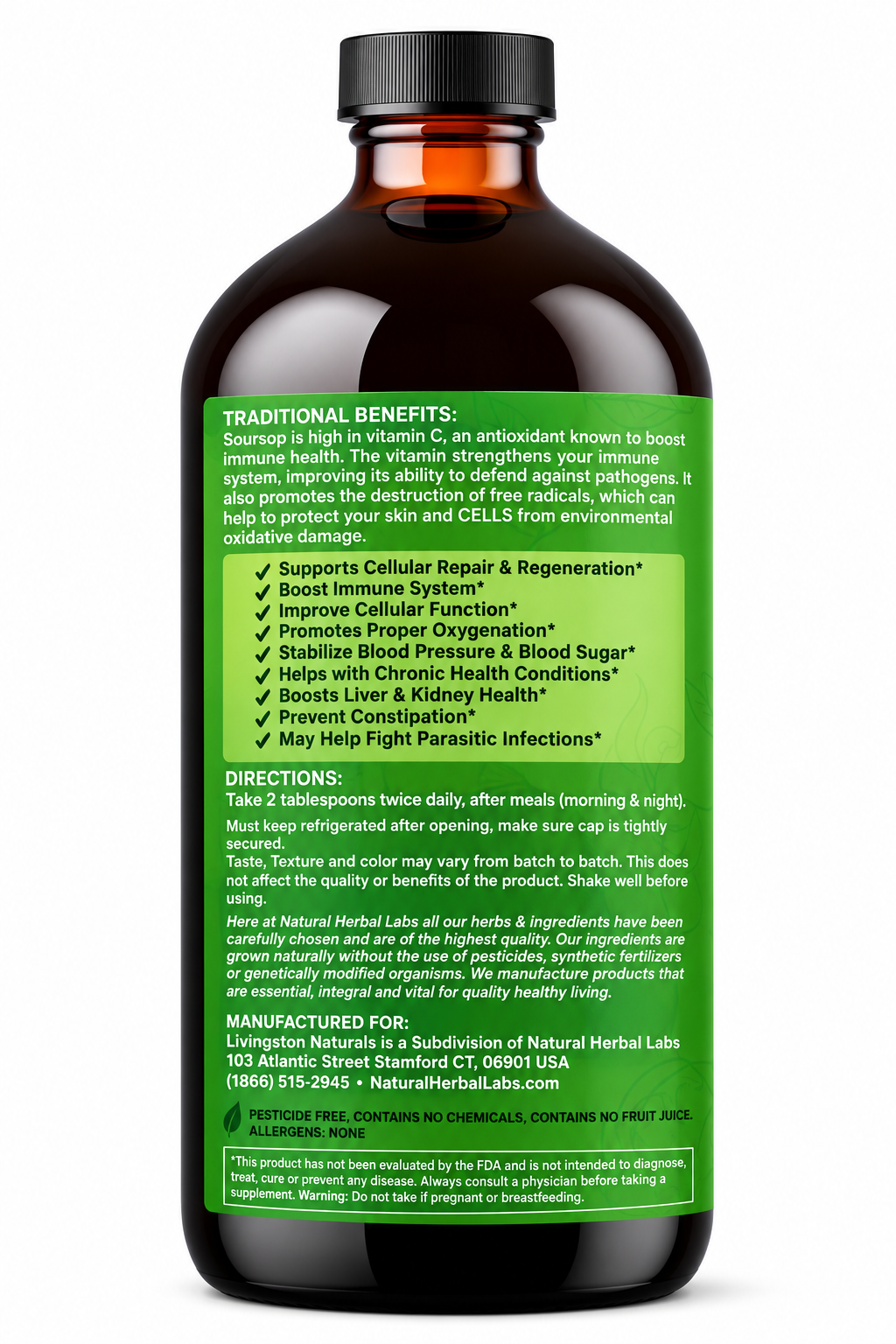 Livingston Naturals Pure Soursop – Liquid Herbal Supplement | 16 oz