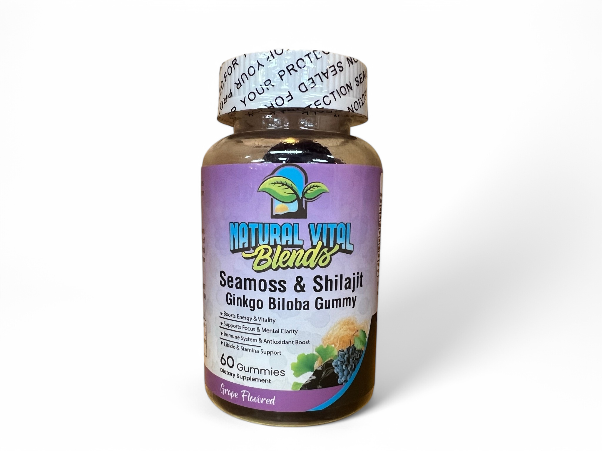 Natural Vital Blends Sea Moss & Shilajit Ginkgo Biloba Gummies (60 Count)