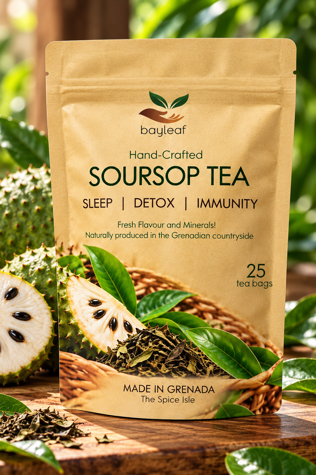 Bayleaf Hand-Crafted Soursop Tea – Pure Grenadian Herbal Tea | 25 Tea Bags