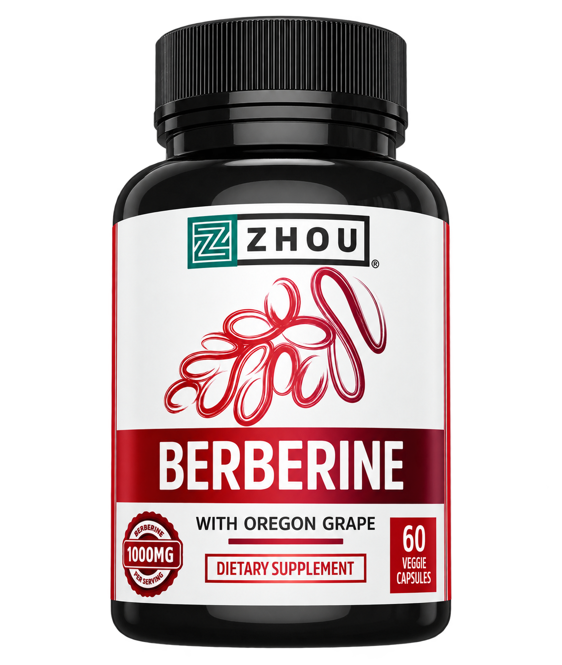 Zhou Nutrition Berberine with Oregon Grape – 1000 mg | 60 Vegan Capsules