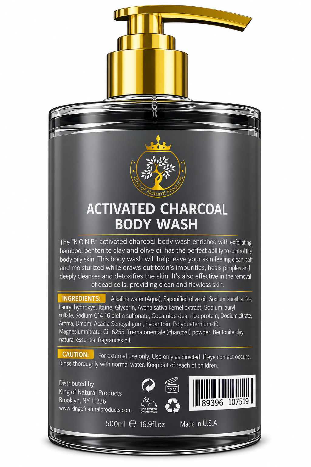 Activated Charcoal Deep Cleansing Body Wash with Bamboo, Bentonite Clay & Olive Oil – 16.9 oz