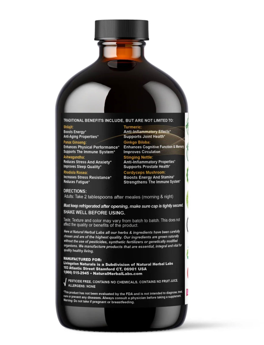 Multi Function 13-in-1 Extra Strength Herbal Supplement – Shilajit, Ashwagandha, Rhodiola Rosea & Panax Ginseng | 20,000mg | 16 fl oz